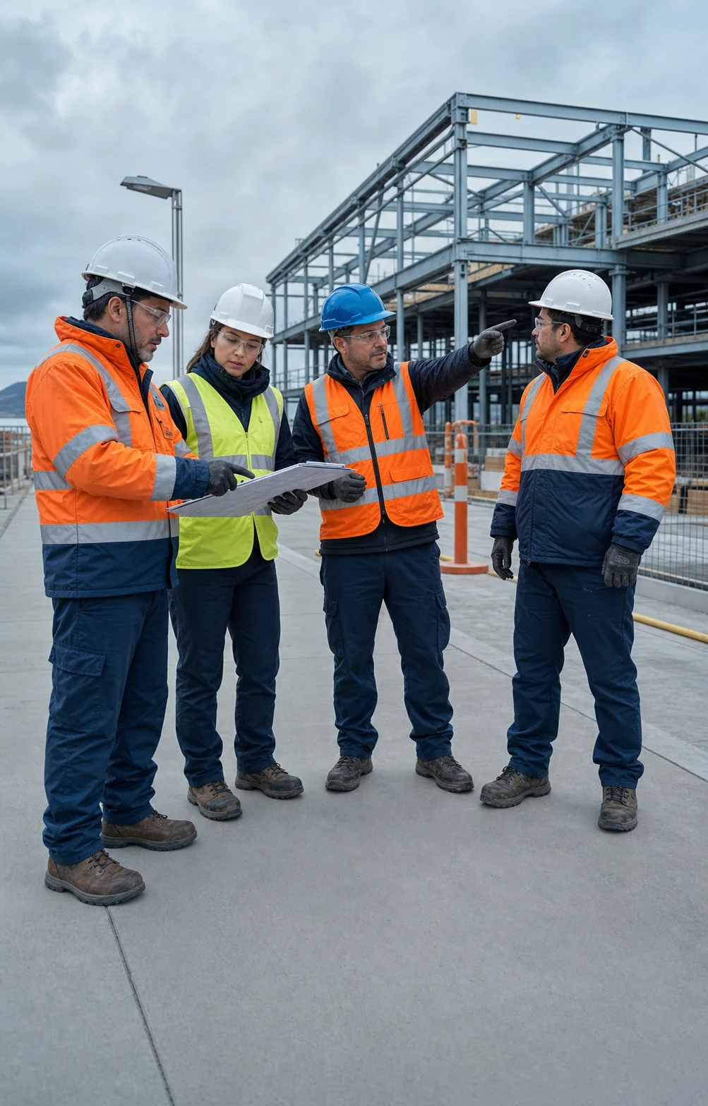 Equipo de construcción realizando una planificación preventiva antes de iniciar los trabajos